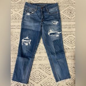 American Eagle Outfitters // tomgirl distressed patchwork raw hem jeans